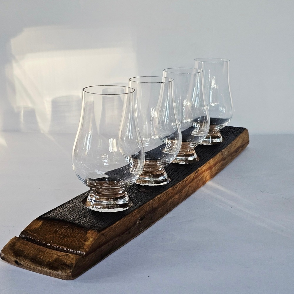 NEW Glencairn Whiskey Tasting Flight Set‎ 4 Glasses Reclaimed Barrel Stave Gift - Picture 13 of 16